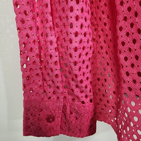 Denim & Co Shirt Womans Size 1X Pink Button Front Eyelet Long Sleeve A288398 - Picture 6 of 9